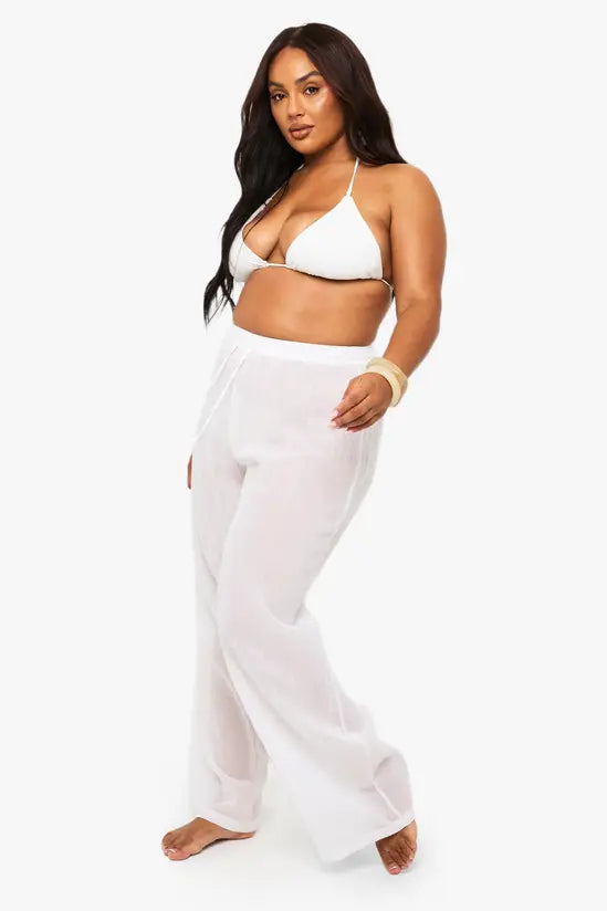boohoo Shell Trim Wide Leg Beach Trousers