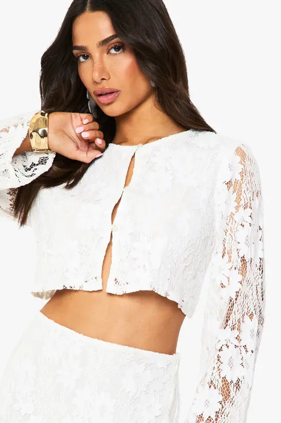 boohoo Petite Crochet Long Sleeve Top