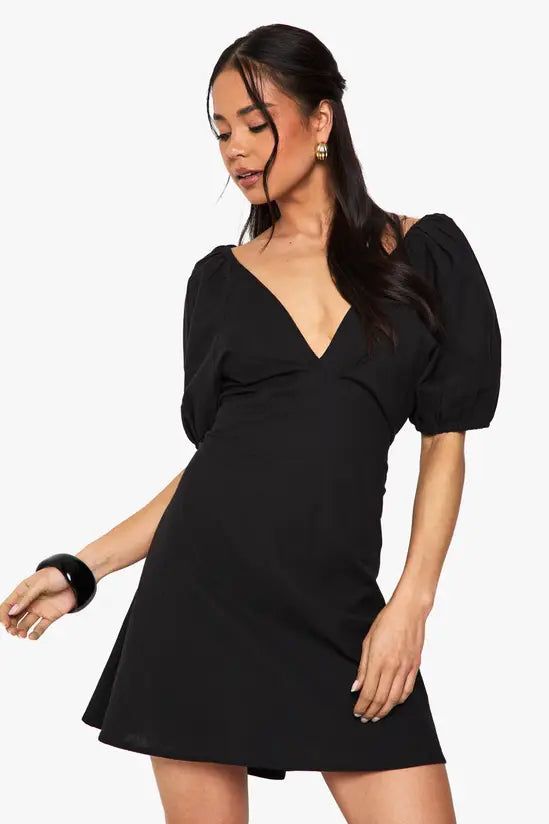 Boohoo Linen Tie Back Mini Dress