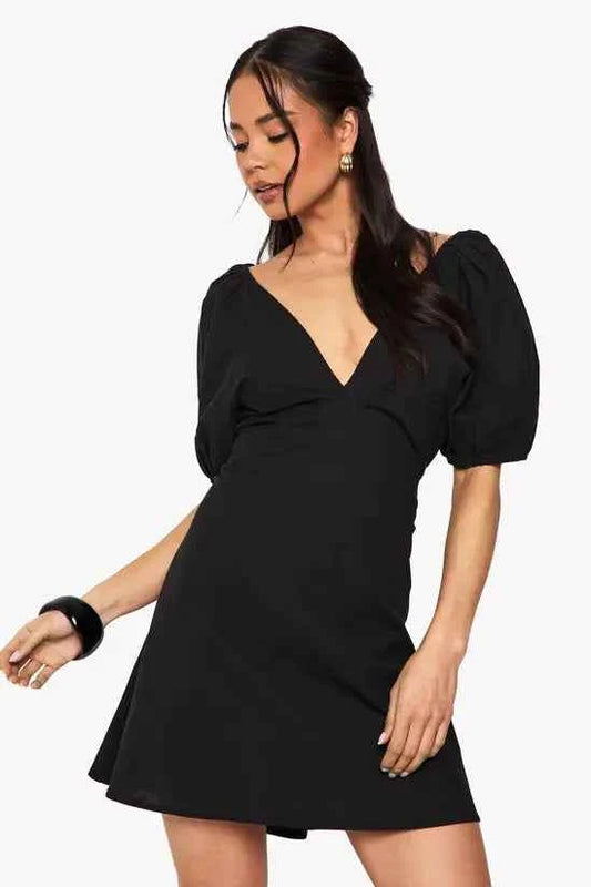 Boohoo Linen Tie Back Mini Dress