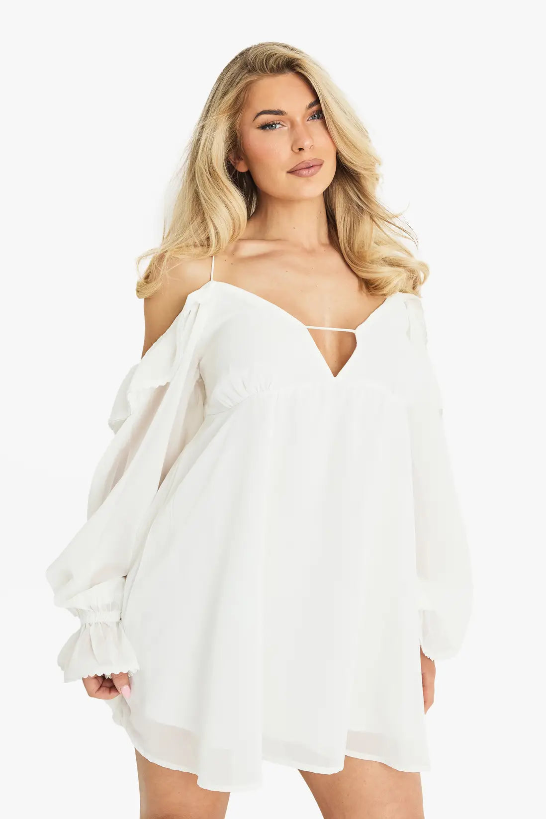 boohoo Chiffon Cold Shoulder Layered Mini Dress