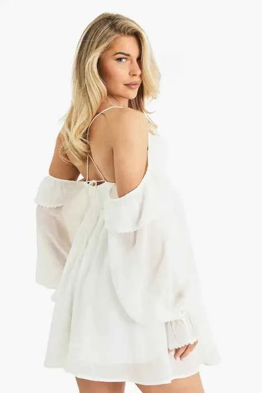 boohoo Chiffon Cold Shoulder Layered Mini Dress