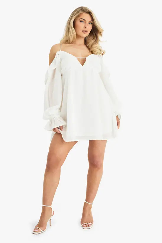 boohoo Chiffon Cold Shoulder Layered Mini Dress