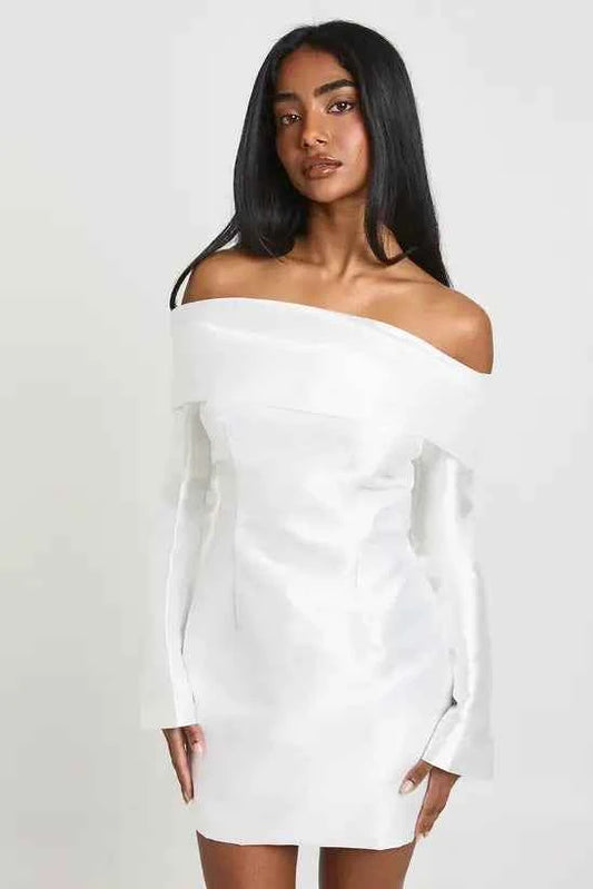 boohoo Satin Structured Bardot Mini Dress