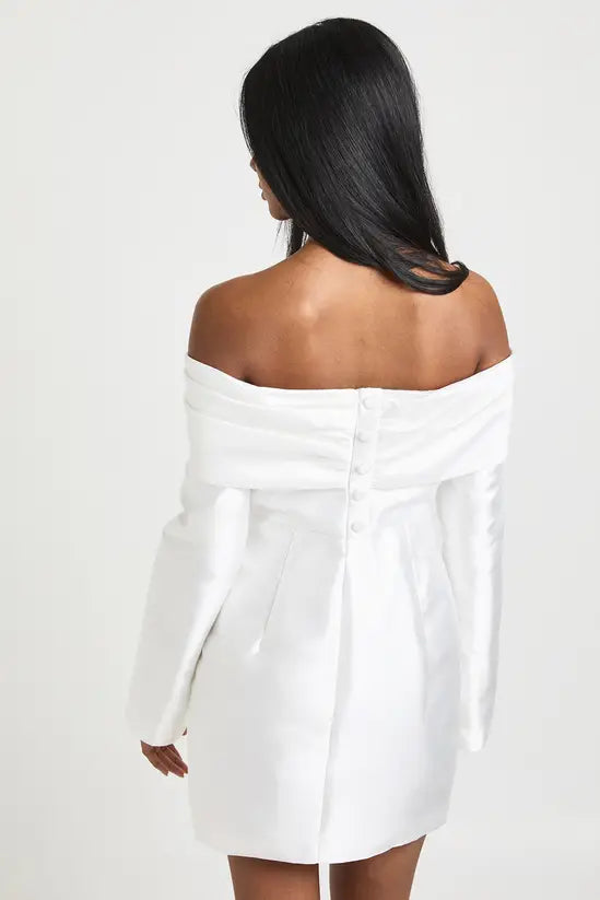 boohoo Satin Structured Bardot Mini Dress