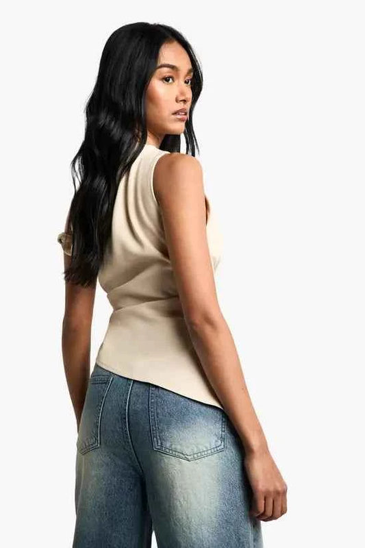 Boohoo Woven Draped Asymmetric Top