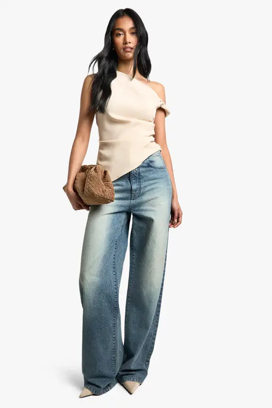 Boohoo Woven Draped Asymmetric Top