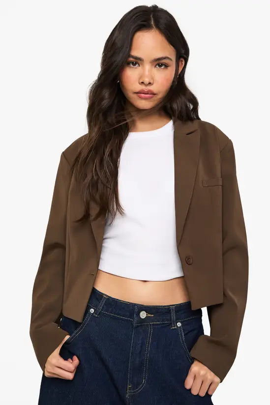 boohoo Tailored Cinched Waist Crop Blazer