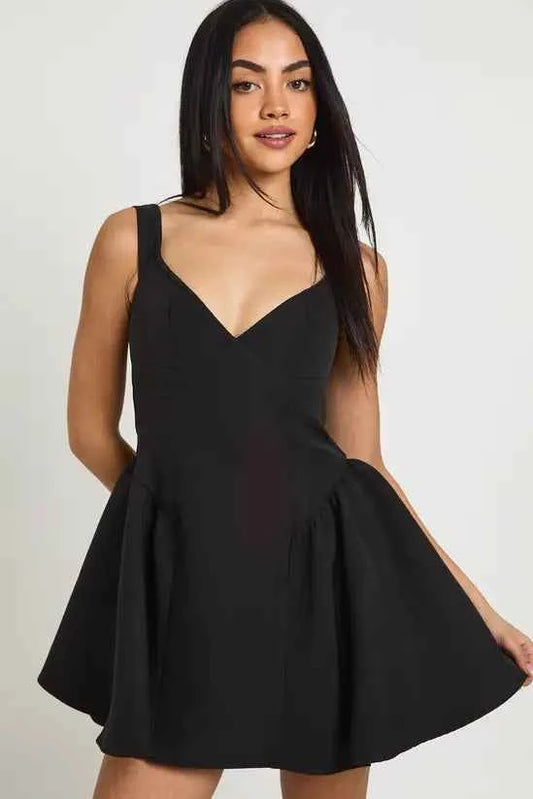 boohoo Bardot Structured Volume Skater Mini Dress