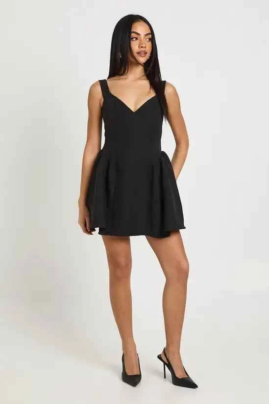 boohoo Bardot Structured Volume Skater Mini Dress
