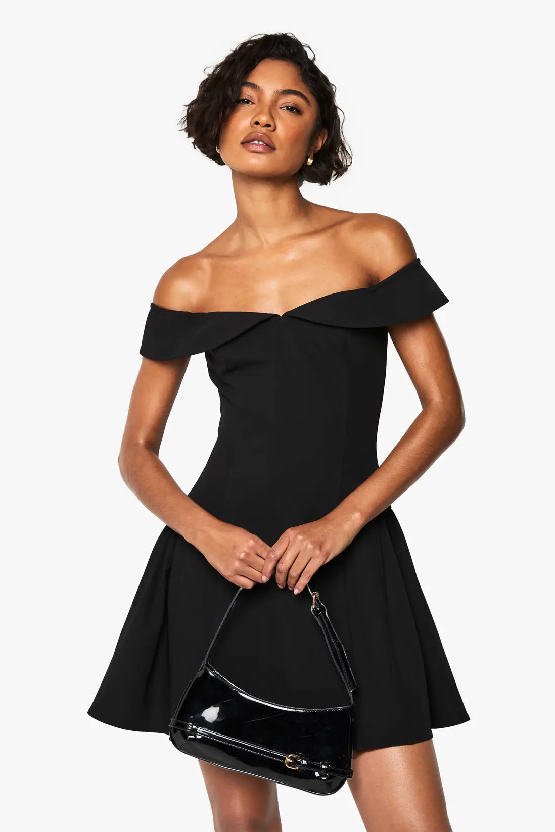 boohoo Tall Bardot Foldover Skater Dress