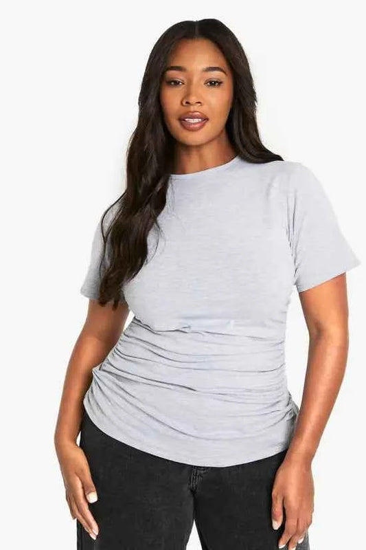 Plt - Plus Cotton Ruched Side Short Sleeve T-Shirt