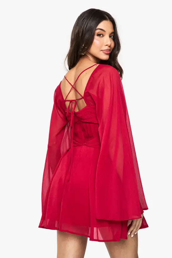 Boohoo Chiffon Pleated Long Sleeve Mini Dress