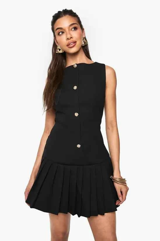 boohoo Dropped Waist Pleated Mini Dress