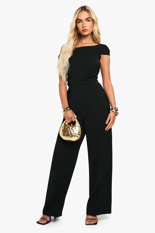 boohoo Asymmetric Drape Tailored Wide Leg jumpsuit