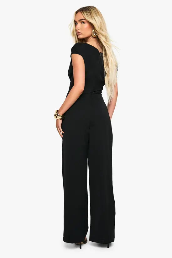 boohoo Asymmetric Drape Tailored Wide Leg jumpsuit