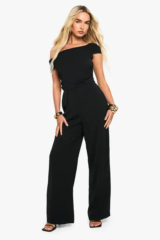 boohoo Asymmetric Drape Tailored Wide Leg jumpsuit