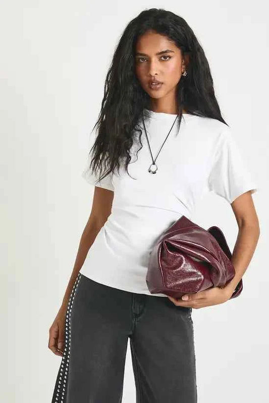 boohoo Jersey Ruched Waist Cap Sleeve Tshirt