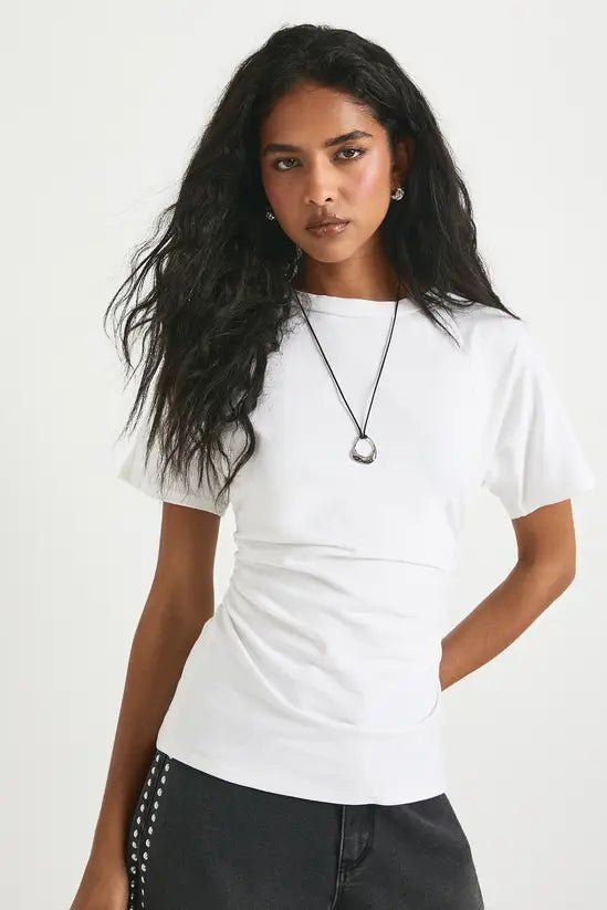 boohoo Jersey Ruched Waist Cap Sleeve Tshirt