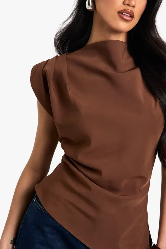 boohoo Gathered Shoulder Pad Asymmetric Blouse