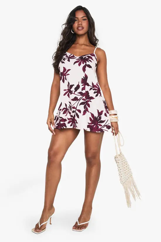 Boohoo Palm Print Strappy V Neck Cami Dress
