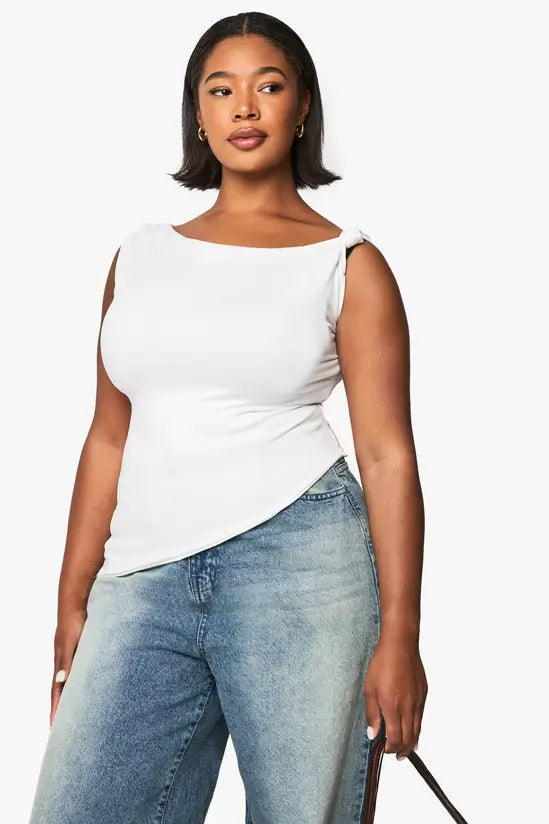 boohoo Plus Knot Shoulder Asymmetric Top