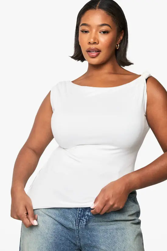 boohoo Plus Knot Shoulder Asymmetric Top
