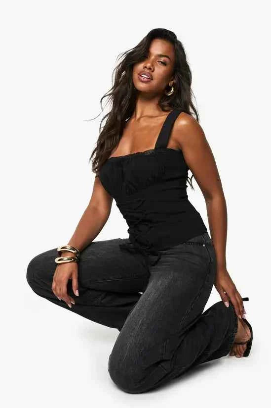 boohoo Bengaline Lace Up Trim Detail Corset
