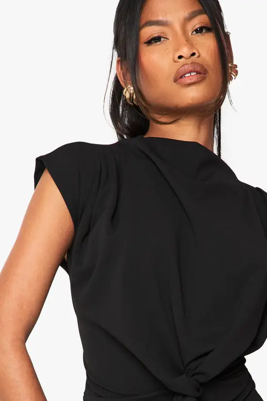 boohoo Crepe Knot Cowl Neck Blouse