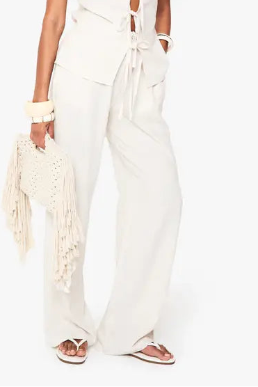 boohoo Linen Look Straight Leg Trousers