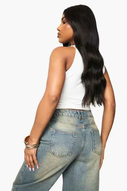 boohoo Double Layer Slinky Racer Neck Top
