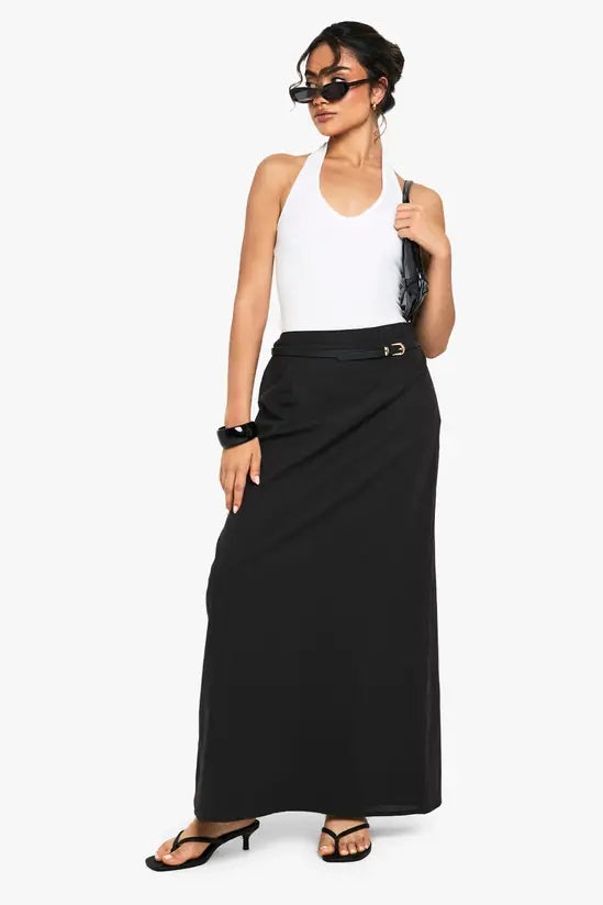 boohoo Linen Split Back Maxi Skirt