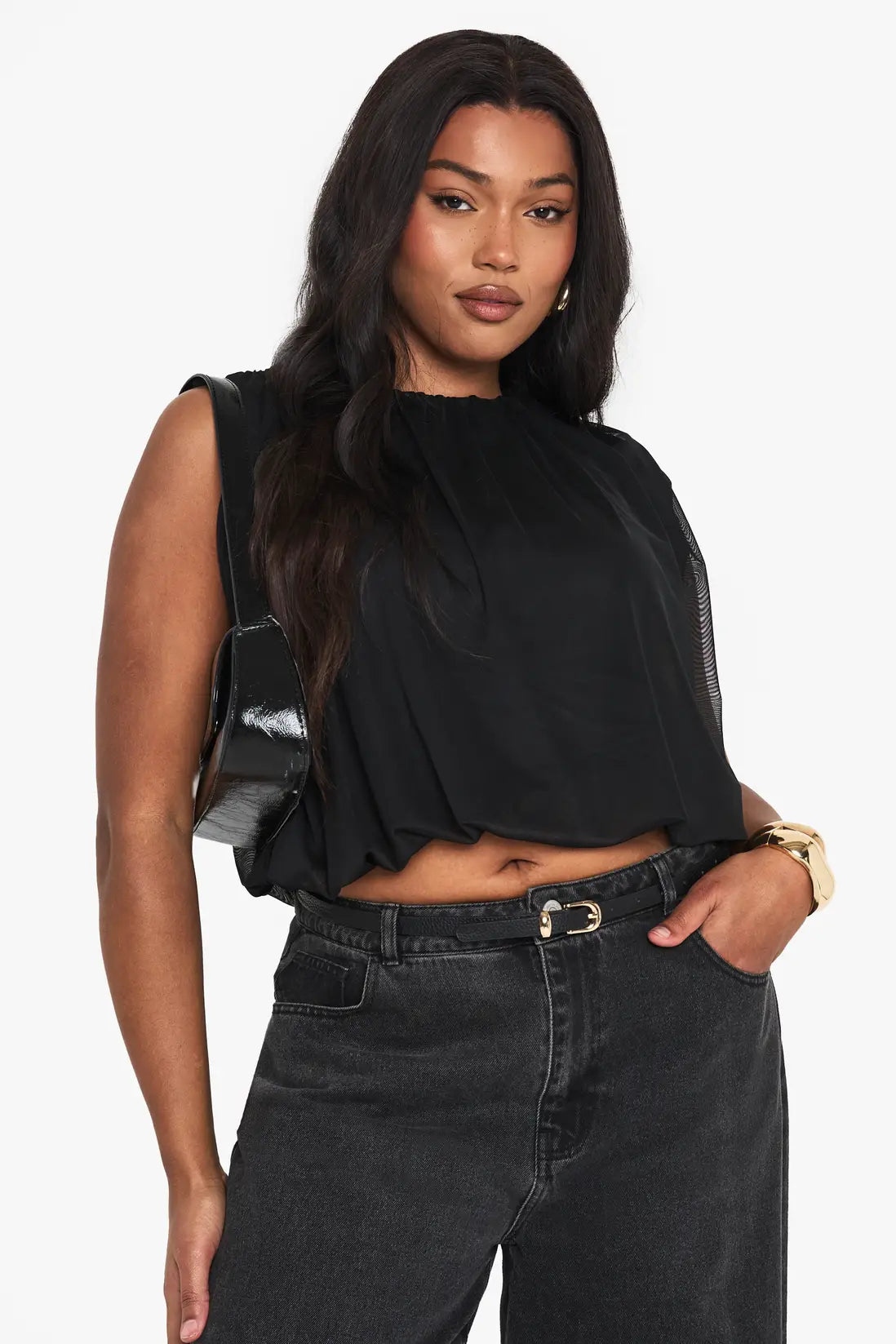 boohoo Plus mesh blouson top