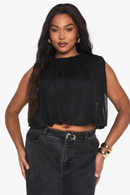boohoo Plus mesh blouson top