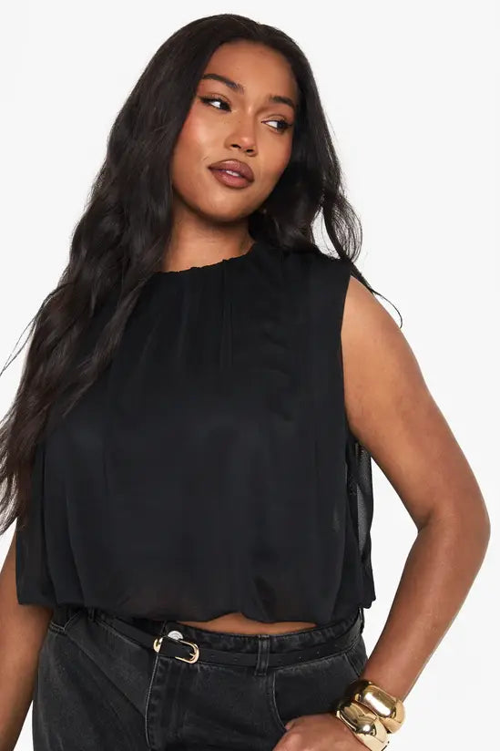 boohoo Plus mesh blouson top