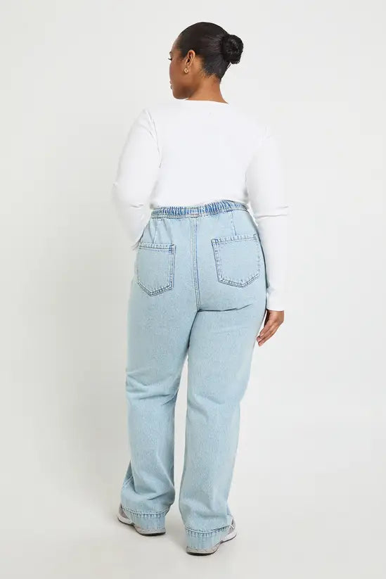 boohoo Plus Elasticated Drawstring Waist Wide Leg Jeans