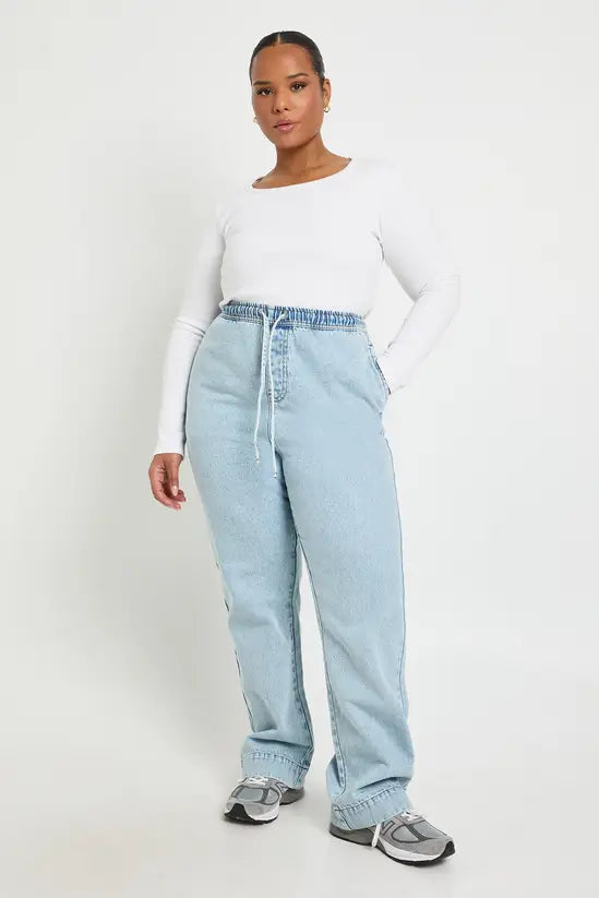 boohoo Plus Elasticated Drawstring Waist Wide Leg Jeans