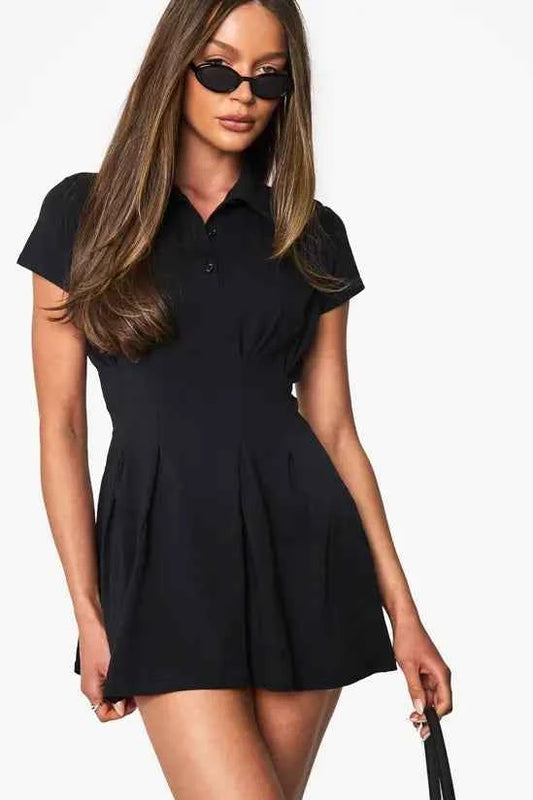 Boohoo Cotton Collared Pleated Mini Dress