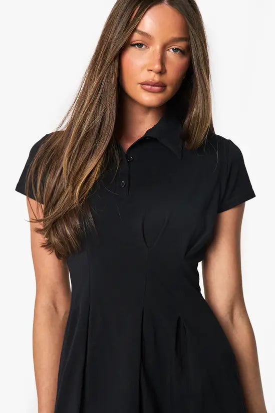 Boohoo Cotton Collared Pleated Mini Dress