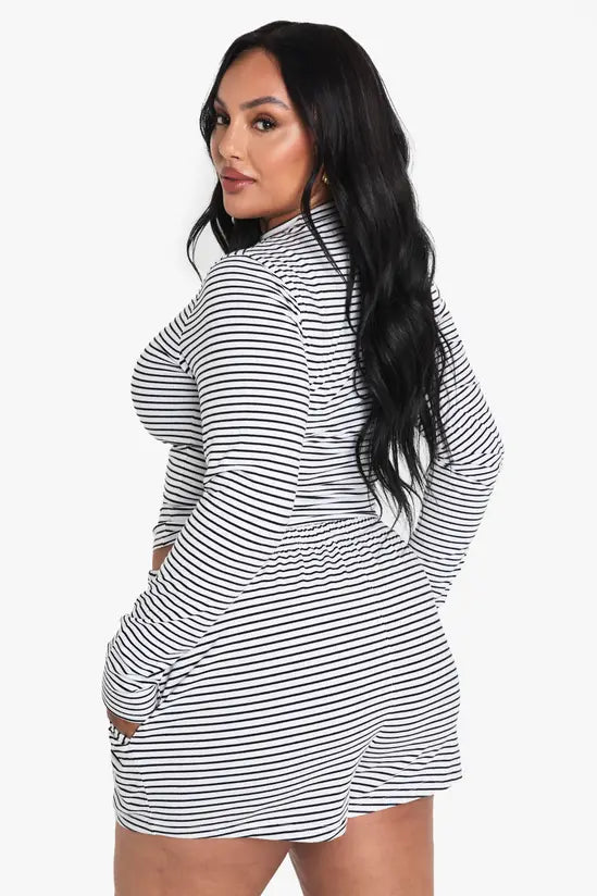 boohoo Plus Striped Long Sleeve Top