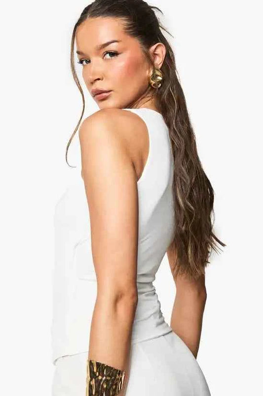 Boohoo Slinky Plunge Front Top with Trim Detail