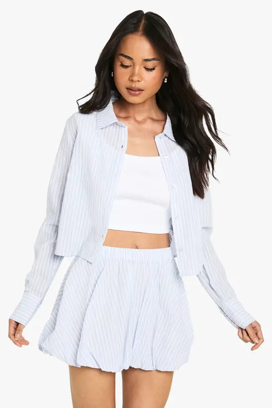 boohoo Cotton Stripe Crop Shirt