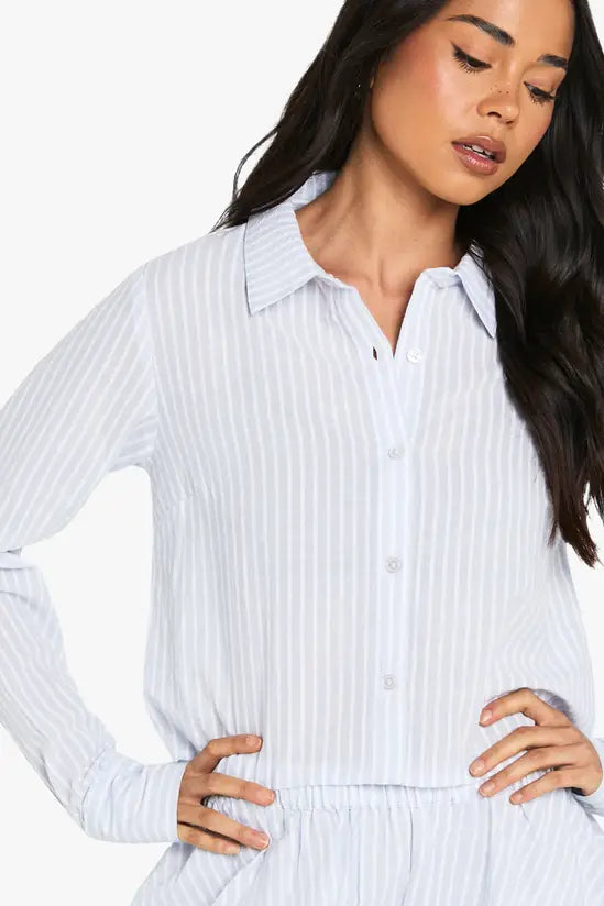 boohoo Cotton Stripe Crop Shirt