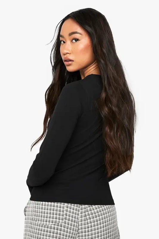 boohoo Basic Longline Long Sleeve Crew Neck Top