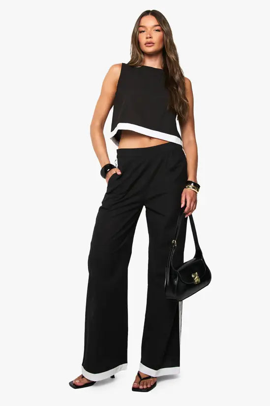 boohoo Contrast Stripe Linen Trousers