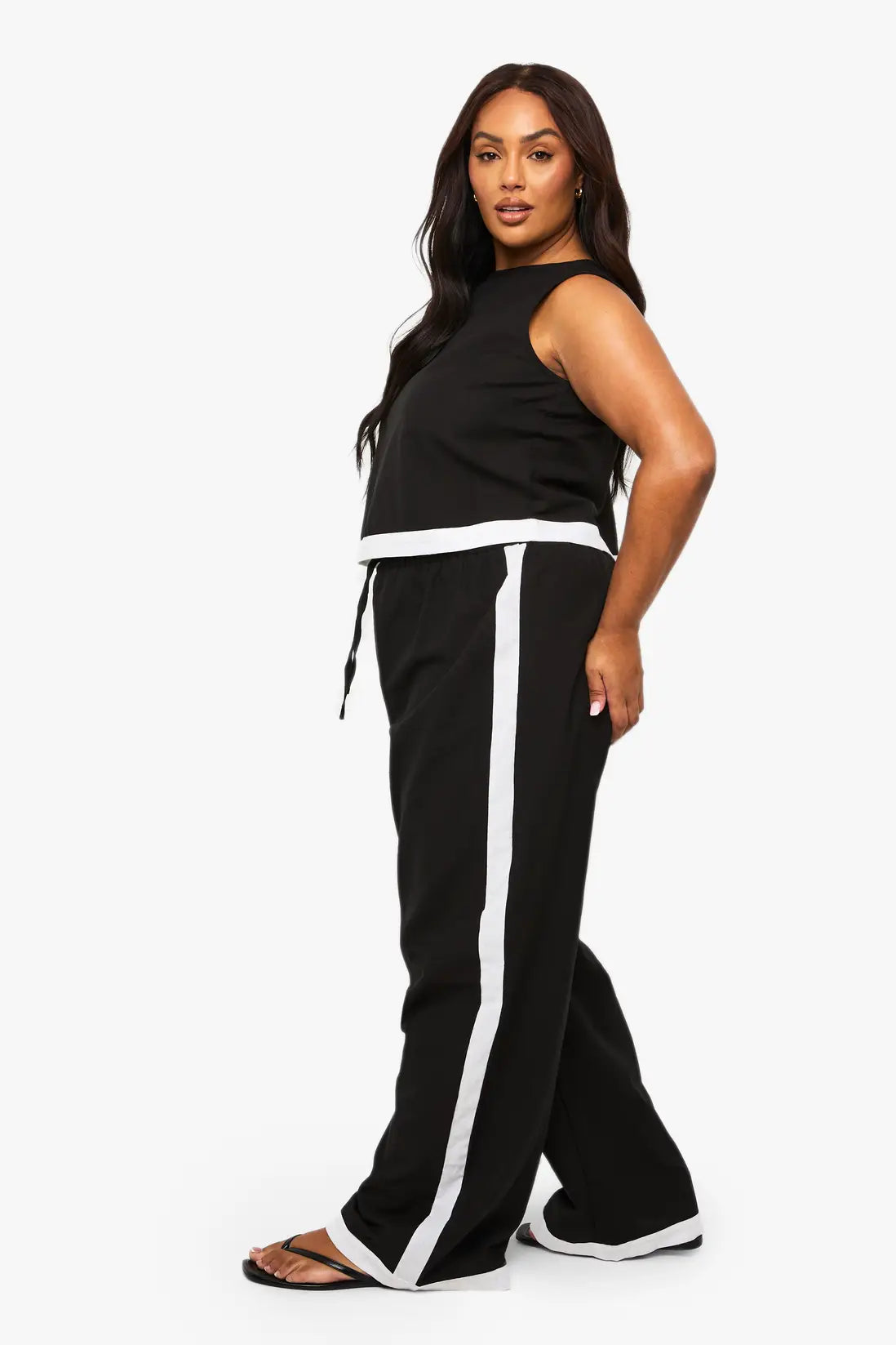 boohoo Plus Linen Contrast Wide Leg Trouser