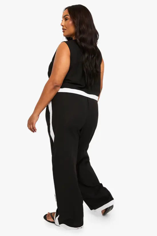 boohoo Plus Linen Contrast Wide Leg Trouser