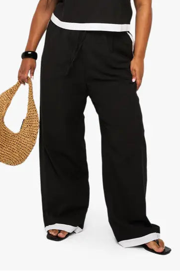 boohoo Plus Linen Contrast Wide Leg Trouser