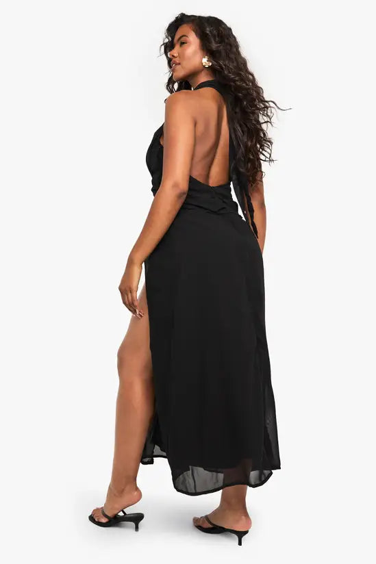 boohoo Petite Chiffon Trim Thigh Split Maxi Dress