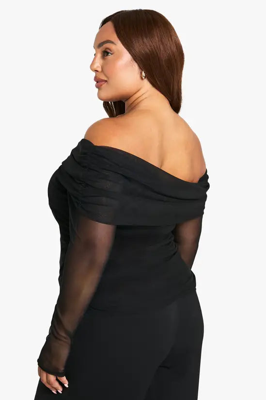 boohoo Plus Bardot Gold Trim Ruched Top